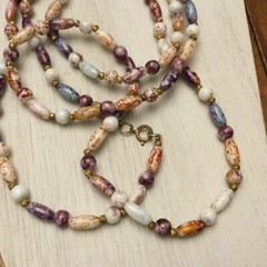 Stunning Vintage Estate Long Glass Beaded Necklace Varied Purple colors