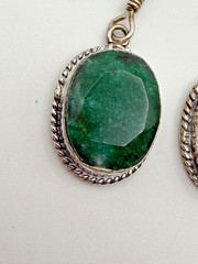 925 STERLING SILVER GREEN STONE OVAL DANGLE DROP EARRINGS WOMENS BOHO ROPE HOOK