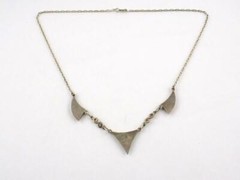 Vintage Unmarked Silver Tone Metal and Lapis Inlay Necklace 17.75 Inches VG