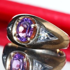 10k yellow gold ring 1.12ct amethyst diamond size 9.25 handmade 3.85gr N3112D