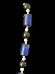 Vintage Swirled Barrel Bead Necklace Cobalt Blue Gold Swirl