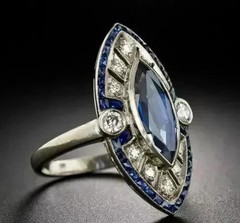 3Ct Art Deco Style Lab Created Sapphire & Diamond Wedding 14k White Gold FN Ring