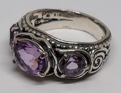 vintage Sterling Silver 3 purple Amethyst Ring OR PAZ signed PZ Israel size 8