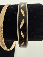 Vintage Lot 3 Piece Gold Tone Bangle Bracelets 1 Signed Monet, Etched Geometric