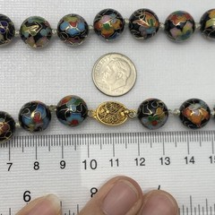 Vtg 12mm Chinese Cloisonne Knotted Bead 26″ Necklace Filigree Clasp