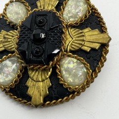 Stunning Vintage 1980s Signed Lazaro Neal Pin Brooch Black White Gold 3 in Round