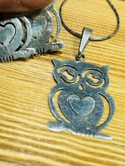 Vintage Sterling Silver Handmade Cut Out Owl Earrings And 22” Pendant Necklace