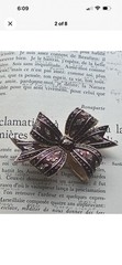 Joan Rivers Bow Brooch Maroon Burgundy Enamel Crystal Accent Ribbon Brooch Pin
