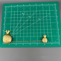 Vintage BSK Pineapple Brooch Double Pin Gold Tone Figural Connected 5″ Chain