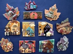 Vintage Jewelry Lot Lucinda Pin House Pin Autumn Clouds W/Face Scarecrow Turkey