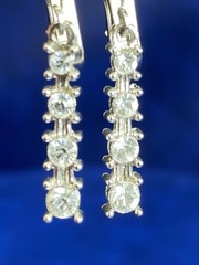 Vtg Silvertone 4 Rhinestone Linear Bezel Set Dangle Drop Clip On Estate Earrings