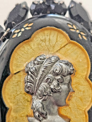 Vintage Mourning Style Cameo Brooch Black Jet Rhinestone Victorian Revival Goth
