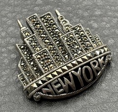 VTG Judith Jack Sterling Silver Marcasite New York Twin Towers Skyline Brooch