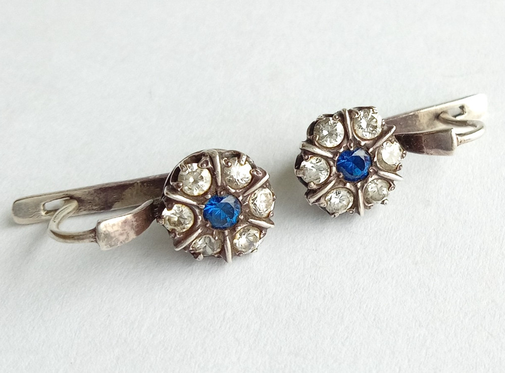 Vintage Earrings White blue stone stones Sterling Silver 925 test Women Jewelry