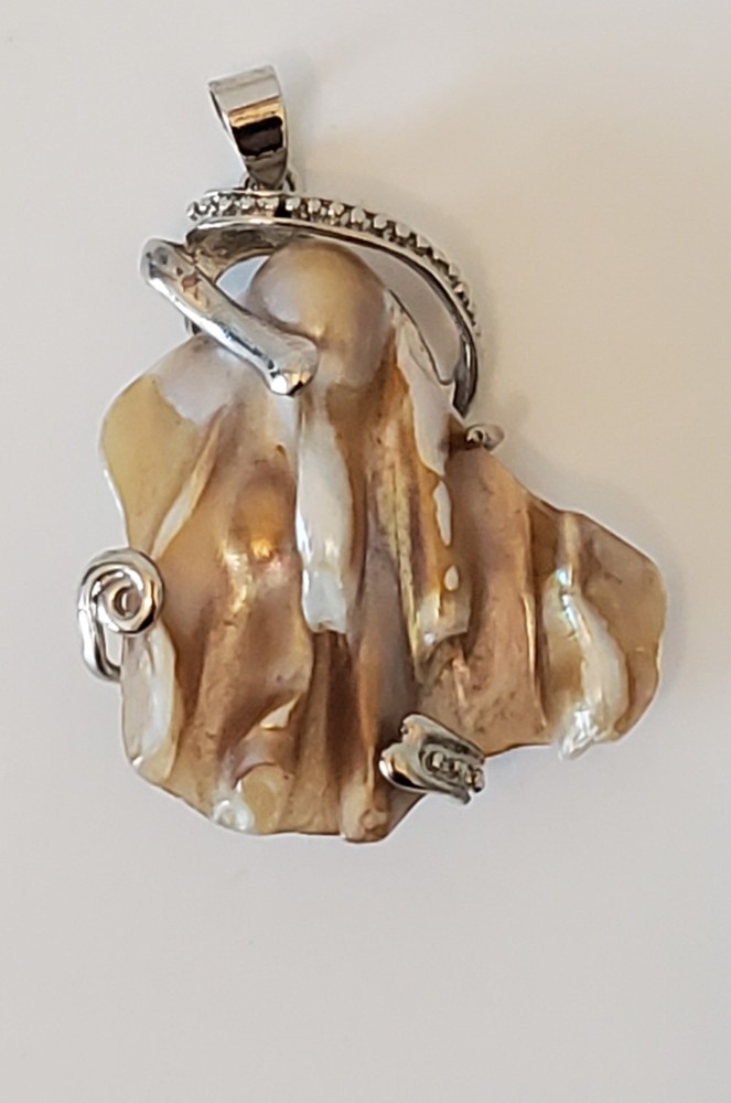 Vintage Abstract From Pendant Made Of Mother Of Pearl In Silver Tone Frame
