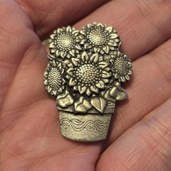 Vintage Birds & Blooms Sunflower Flower Pot Bouquet Brooch Pin LIMITED 2006