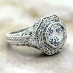 2Ct Round Cut Lab-Created Diamond Art Deco Engagement Ring 14k White Gold Finish