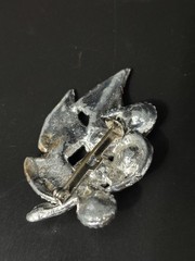 Vintage Pot Metal Brooch Flowers Rhinestone 2” READ