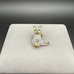 Vintage Swarovski Pave Crystal Kitty Cat Pin Brooch Green Eyes Swan Logo Retired