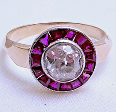 Vintage 18ct Gold Diamond & Ruby Cocktail Ring 0.60ct Natural Old Cut Size 6.75