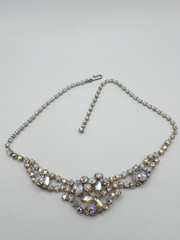 VTG Aurora Borealis Rhinestone Bib Necklace Multi Tier Choker Statement