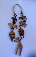 Vintage African Large Hand Carved Wooden Safari Animal Beads 30” Necklace