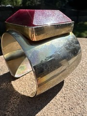 NEW Ann Taylor LOFT Gold Semi Precious Stone Cuff Bracelet Burgundy Wine Square