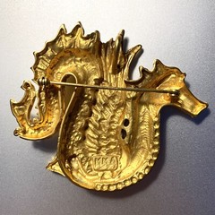 MMA Dragon Brooch Pin Pendant Gold Tone Vintage 1970s Signed Sea Serpent