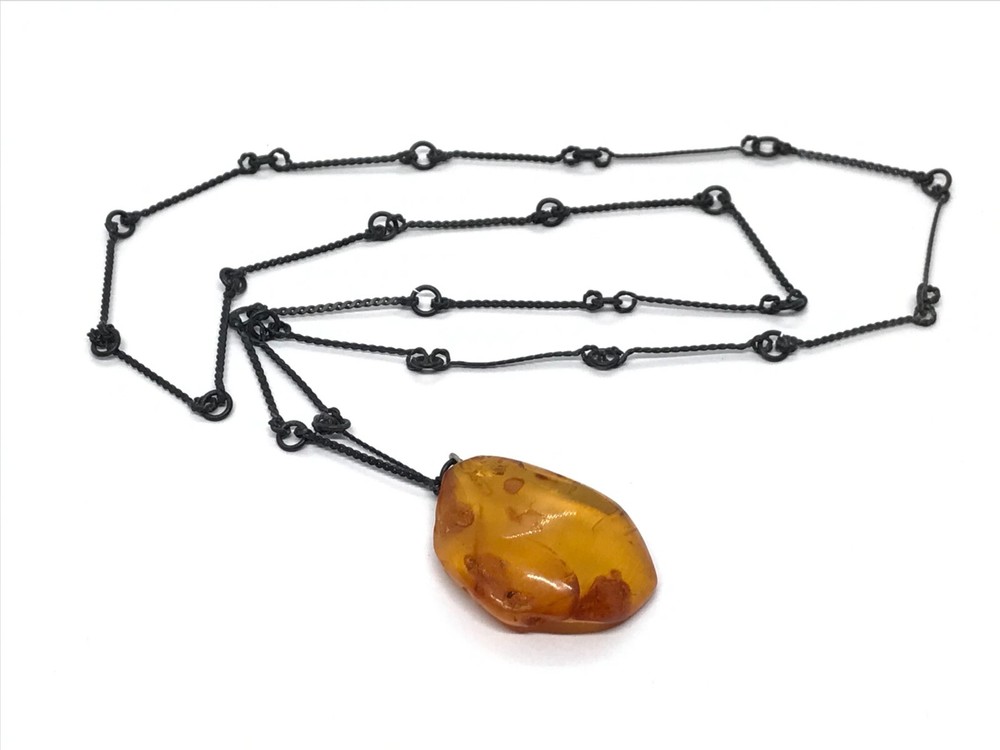 Old Amber Pendant Vintage Natural Baltic Yellow Honey Bead With Chain 13,6g19032