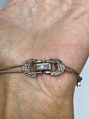 VTG Victorian Revival Slider Charm Bracelet Silvertone Rhinestones Enamel 7 1/4″