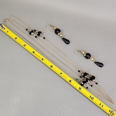 Necklace Pierced Earrings Lot of 2 Black Glass Acrylic Station Gold Tone 48″