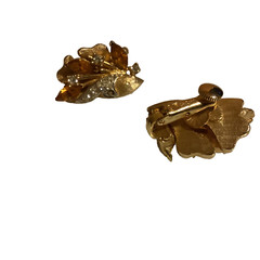 Vintage Brushed Gold Tone Clip Earrings Marquise & Clear Rhinestones Francois