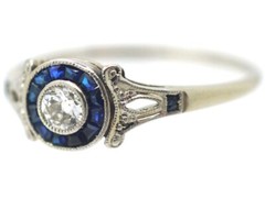Art Deco 2CT Lab-Created Diamond Halo Sapphire Wedding 14K WhiteGold Finish Ring