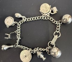 Silver Tone Charm Bracelet W/9 Charms Size 6 3/4”
