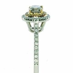 .99CT WHITE PINK & PINKISH-BROWN DIAMOND 18KT 2 TONE GOLD ROUND ENGAGEMENT RING