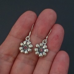 Sterling Silver Flower Purple Earrings Dangle Modernist Dainty Romantic Gift 925