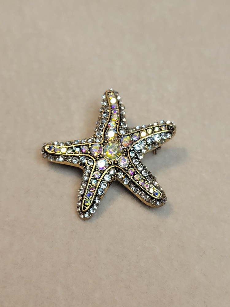 Vintage Brooch Pin Starfish Crystals Rhinestones Womens Jewelry Costume