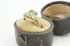 ANTIQUE 18K GOLD TURQUOISE GIARDINETTO / FLOWER RING c1820