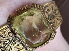 Antique Art Deco Bangle JJ White Bracelet Gold Plated Green Stone Vintage