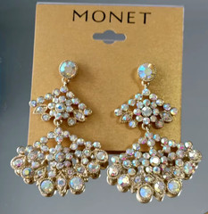 NEW Monet Iridescent Crystal Fan Chandelier Drop Earrings Party Wedding Bridal