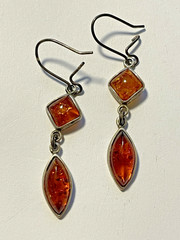 VTG Baltic Amber Diamond & Marquise Cut 925 Sterling Silver Hook Earrings (D195)