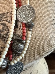 Vintage Silver Tone Ribbed Bead Necklace Chunky Boho Southwest Style