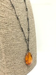 Old Amber Pendant Vintage Natural Baltic Yellow Honey Bead With Chain 13,6g19032