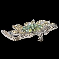Vtg Sarah Coventry Mountain Flower Brooch Green AB Rhinestones Silver Tone 1968