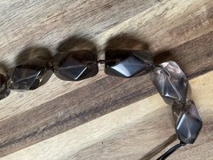 Vintage Smoky Quartz Chunky Necklace Black Cord 925 Clasp
