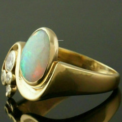 3Ct Oval Cut Natural Opal Solitaire Engagement Ring 14K Yellow Gold Plated Ring