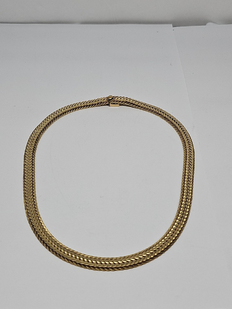 Vintage 12 KGF Thick Herringbone Style, 15.5″ Choker Necklace. 33.4Grams.