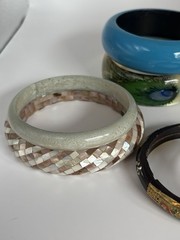 Vintage Bangle Bracelet Lot 11 Mixed Wood Acrylic Resin Lucite Boho As Is