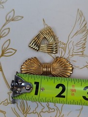 Two Vintage Brooch Pins 1 Bow 1950s Brass 1 1970s Triangle Goldtone