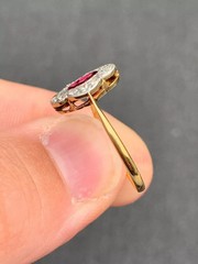 Art Deco Style Garnet & Lab Created Diamond 14k Yellow Gold FN Engagement Ring